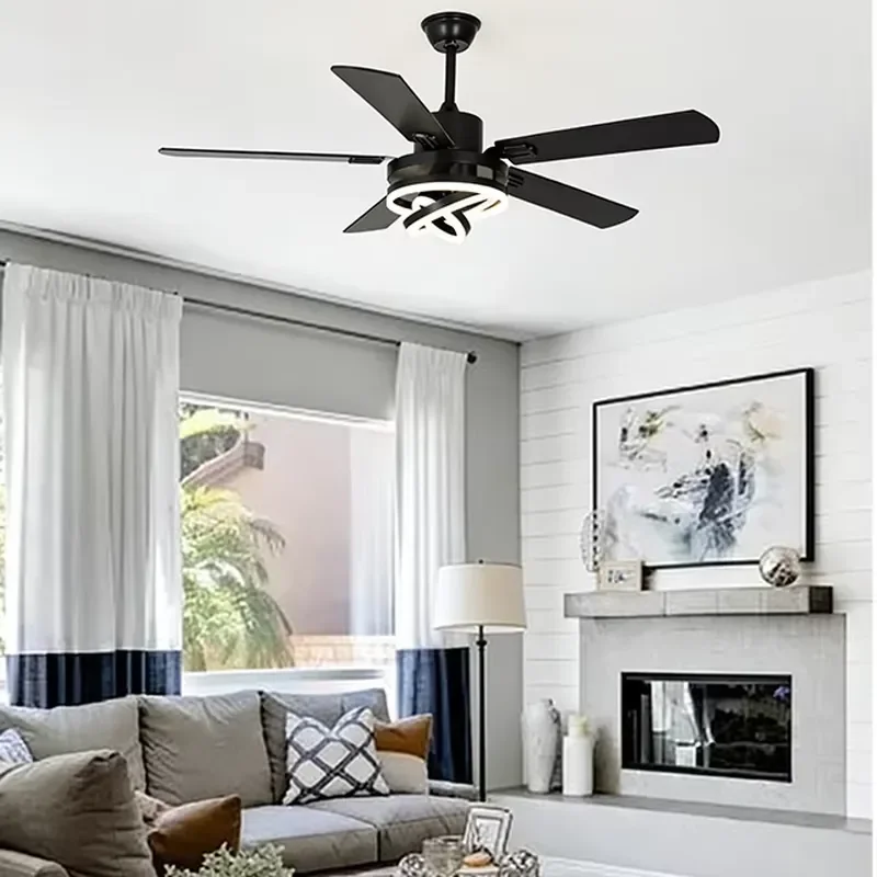 Modern Living Room Hotel 52-Inch DC Motor 6-Speed Retractable Remote Control 5 LED Ceiling Fan Light Quiet Operation