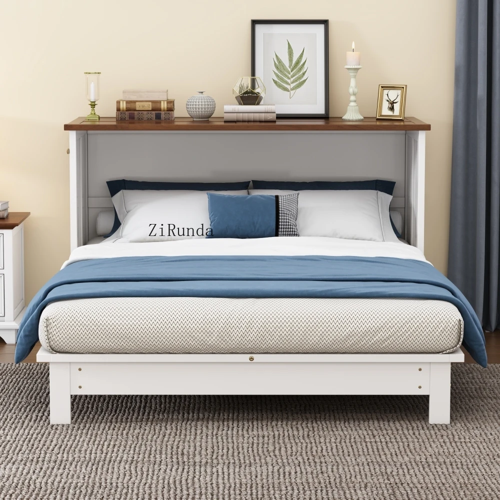 

Комод Y из массива сосны Murphy с зарядной станцией и большим ящиком для хранения вещей для домашнего офиса или небольшой комнаты, королева, белый + орех