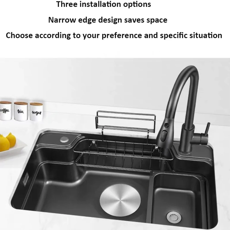 Hot Large Single Embossed 3D Sink with Hanging Basket Multifunctional Kitchen Sink for Quick Drainage Practical Design