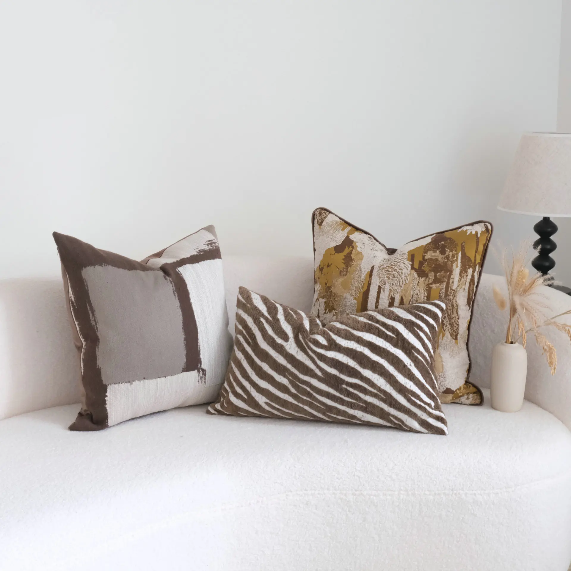 

Brown Gray Relief Jacquard Cushion Cover Retro Geometric Pillow Case Wabi Sabi Pillow Covers Decorative Modern Luxury Home Decor