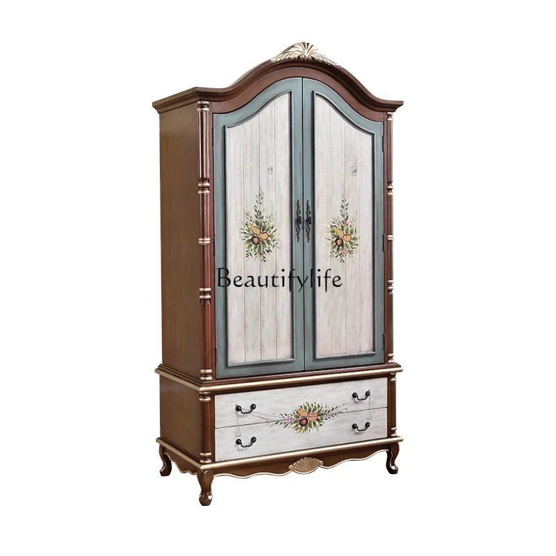 

LAmerican princess bedroom wardrobe storage small apartment vertical integral cabinet wooden