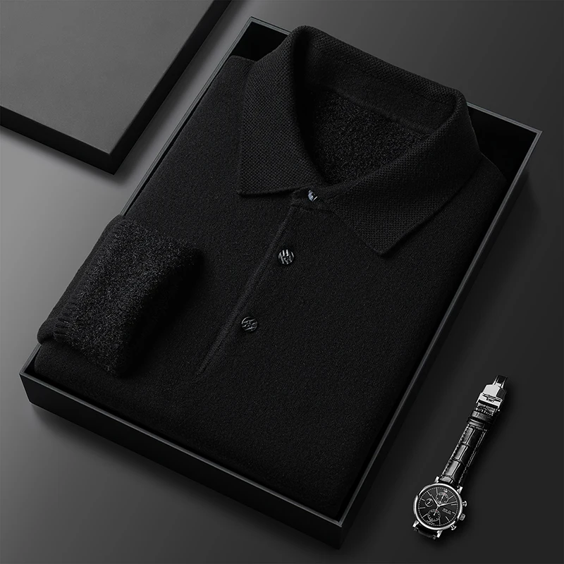 Tendenza di lusso leggera, maglione da uomo semplice, nuovo maglione lavorato a maglia con bottoni e peluche, top con base spessa e calda