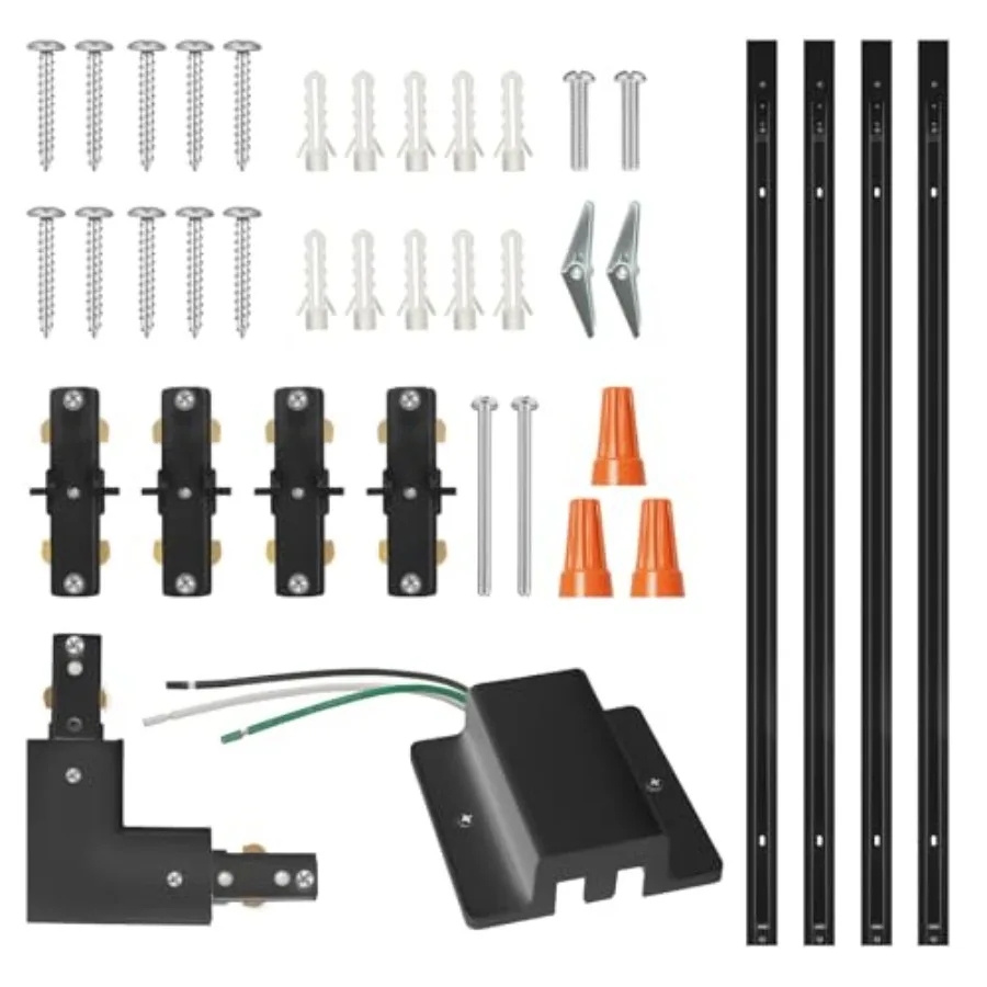 

13Feet H Track Lighting Kit - Single Circuit Track Rails with Floating Canopy Live End Feeds and Connectors Complete H-Style Sy