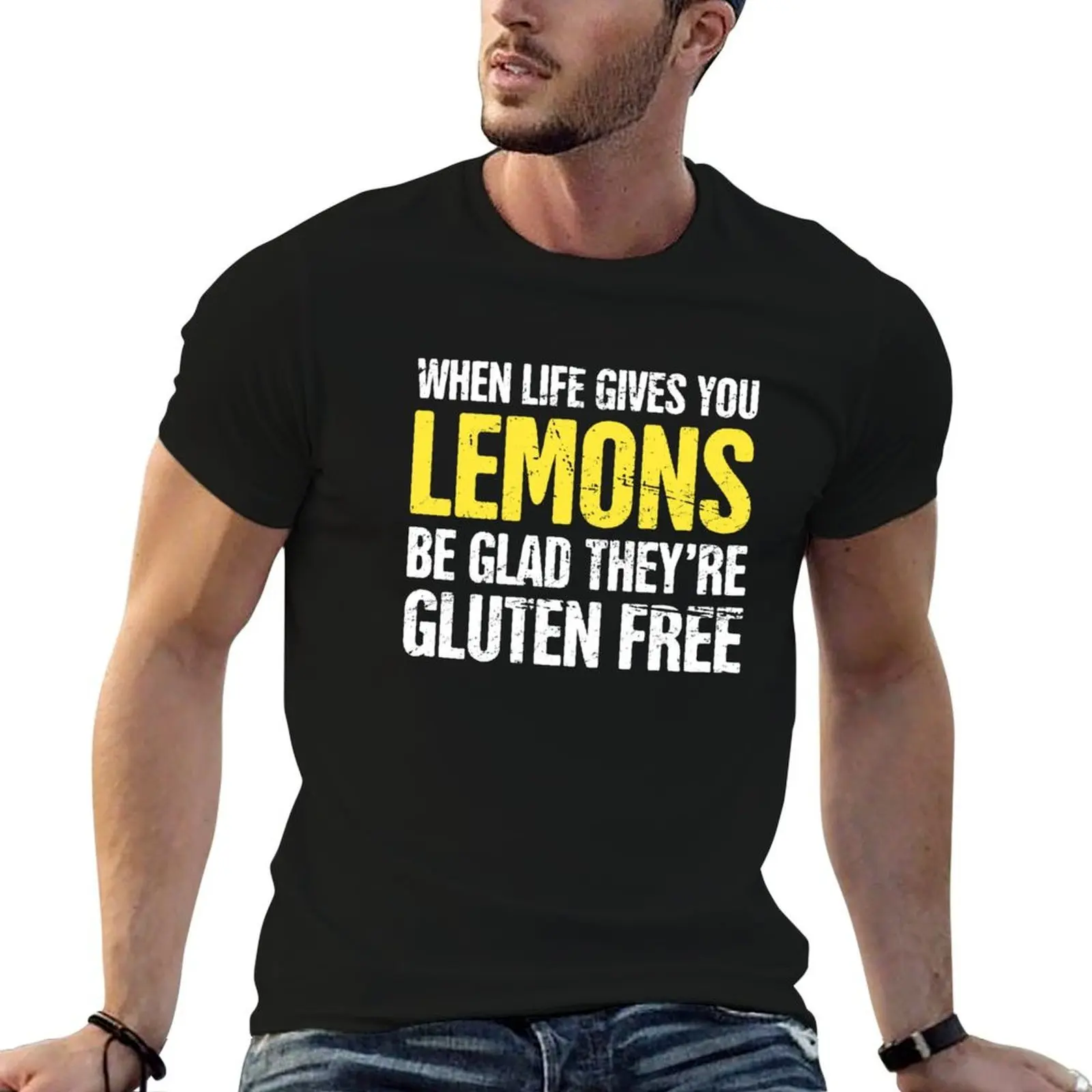 Camiseta divertida sin gluten para enfermedades celíacas, camiseta para hombre 100% de algodón, camisetas divertidas de marca de lujo, camiseta para hombre