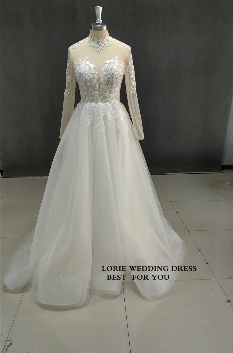 Lorie vestidos de casamento de manga longa uma linha sweatheart pescoço vestido de noiva apliques rendas vestidos de casamento 2023 personalizado