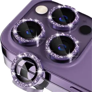 Bilashmart 3 Glitter Diamond Caps Metal Lens Protector IPhone 16 15 14 Plus 13 12 Mini 11 Pro Max Camera Protector Glass Film