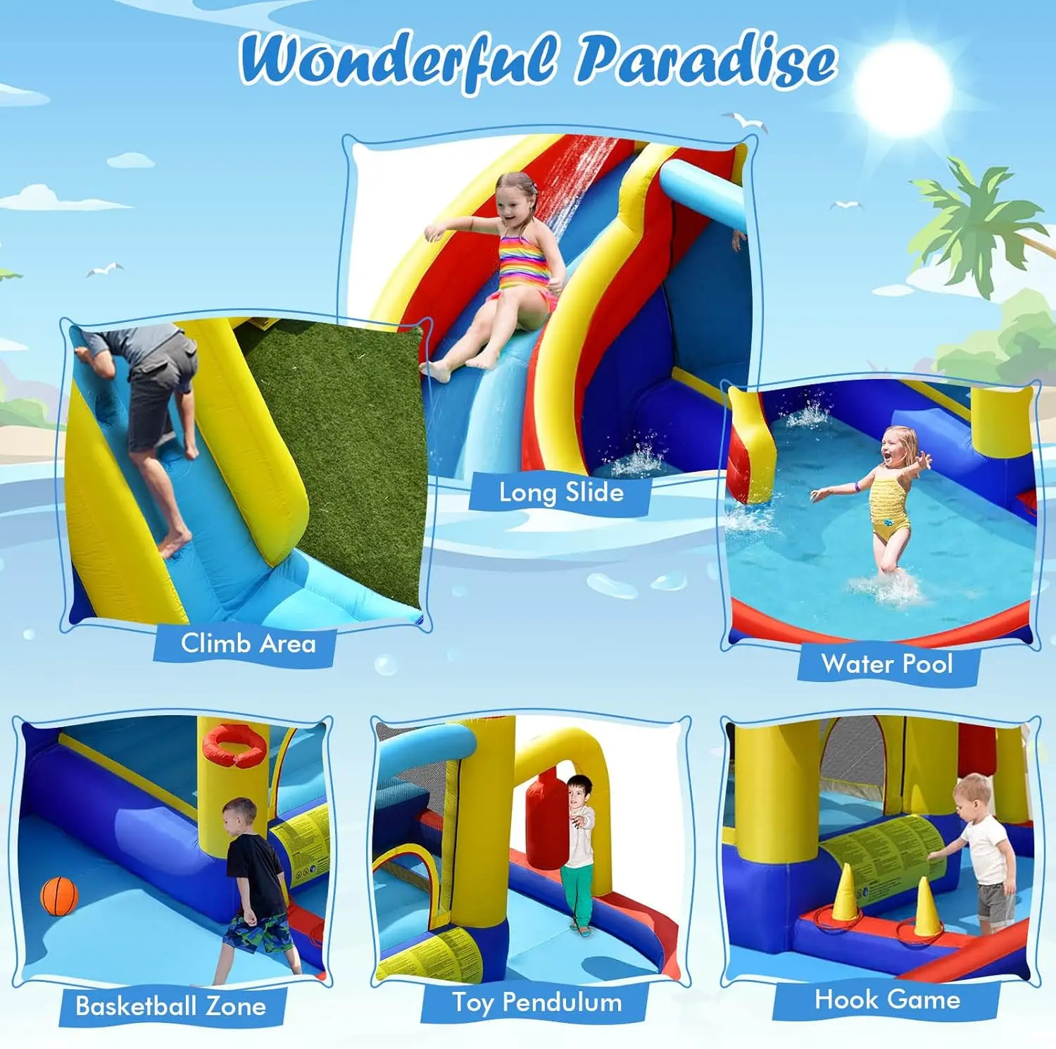 Nadmuchiwana zjeżdżalnia wodna, Mega woda Bounce House ze zjeżdżalnią Combo dla dzieci na podwórku zabawa na świeżym powietrzu w/735w dmuchawę, brodzik, dmuchanie