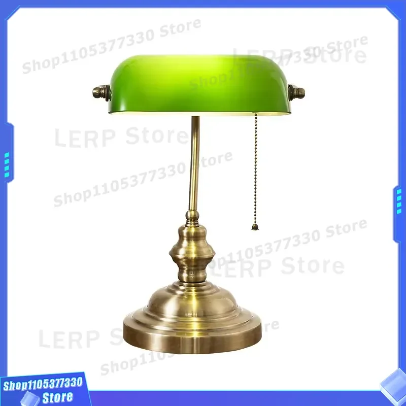 White Glass Shade Banker Desk Lamp Vintage Office Reading Light Police Style Study Table Lamp for Learning and Home Decor