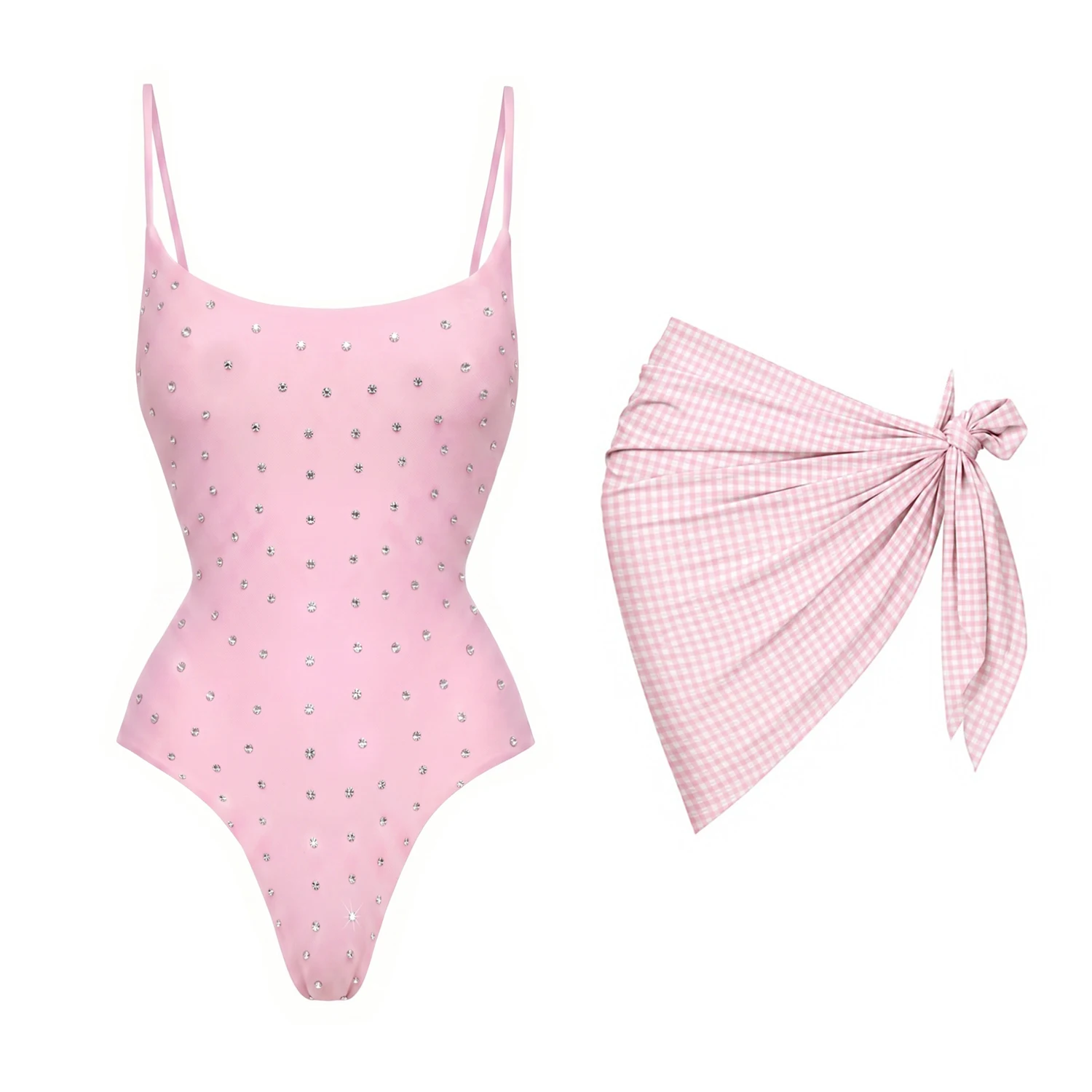 2Pcs Diamant Badeanzug Frauen Sexy Bikini Bandeau Biquini Push Up Bademode Weibliche Glänzende Badeanzug Mesh Strand Outfit Mini Rock