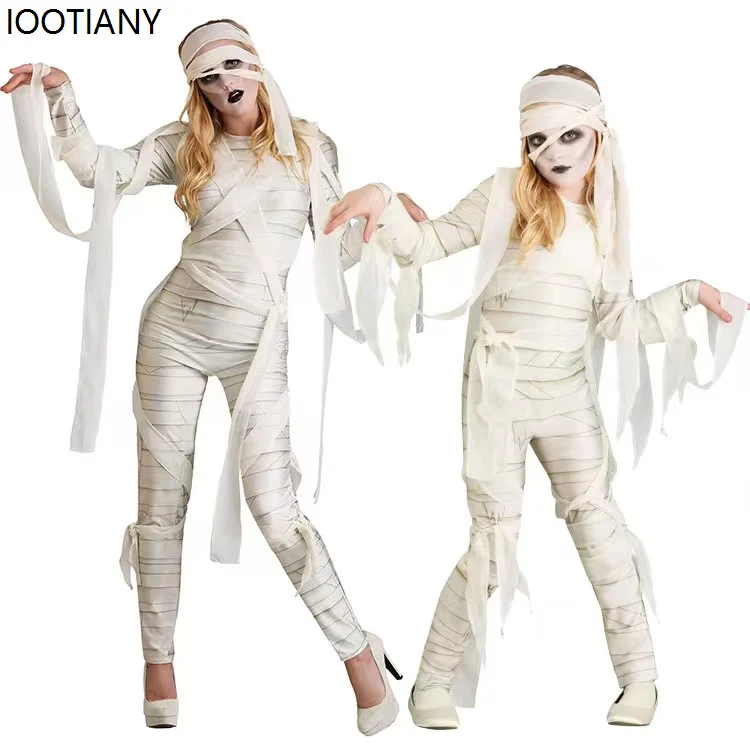 Kids Adult Ancient Egyptian Mummy Cosplay Costumes Funny Death Parent-child Dress Up Halloween Carnival Party Zombie Fancy Dress