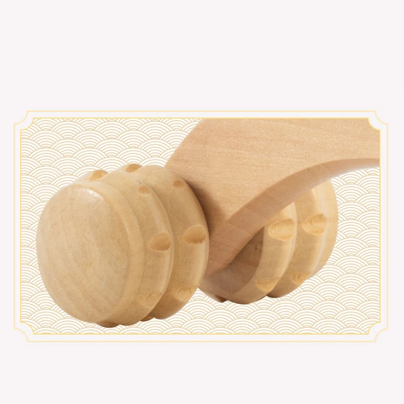 Factory Direct Sales Wooden Curved Handle Tooth Four-Wheel Massager Leather Four-Wheel Roller Massager Abdominal Round Four-Whee