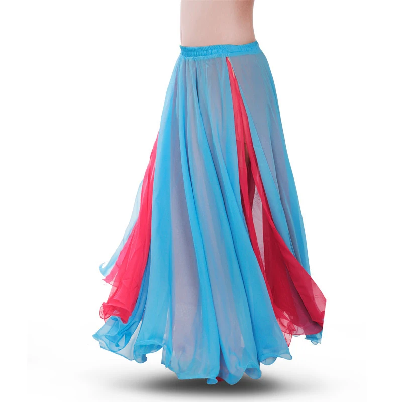 Traje de dança do ventre terno saia de chiffon dupla altura fenda para mulheres saias laterais duplas terno de dança roupa de desempenho de palco