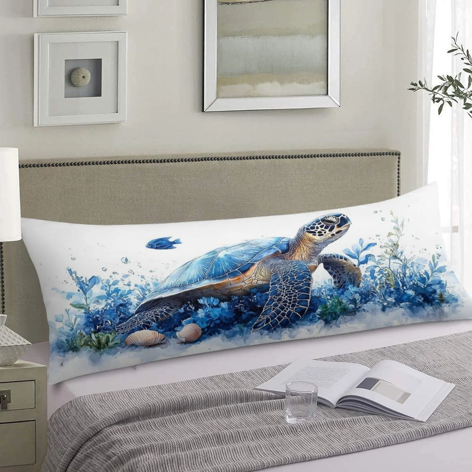 Sea Turtle Blue Design Pillowcase, Fashionable Long Plush Bed Pillowcase, Soft And Comfortable Decorative Double-Sided Printed L