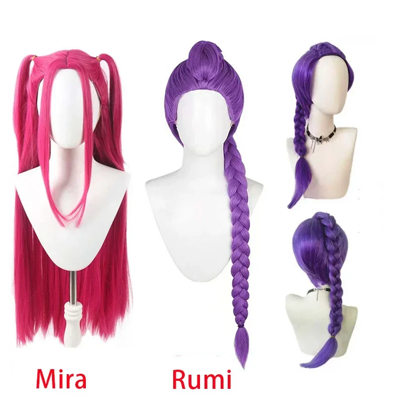 Demon Hunters Costume Rumi Wigs Cosplay Kids Anime Mira Zoey Costume Wigs for Women Men Purple Braid Wig Halloween Cosplay Prop