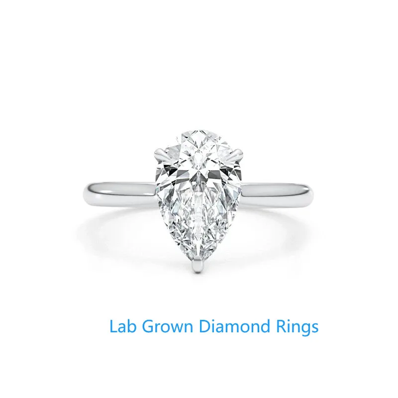 

Platinum 950 Solitaire Engagement Ring Pear Cut CVD HPHT Lab Grown Diamond 2Ct DEF VS-VVS Diamond Wedding Ring For Lady