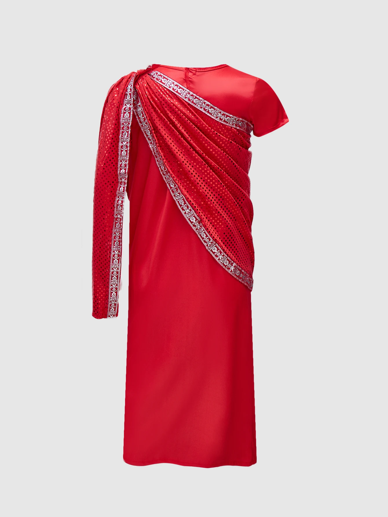 Kids Red Indian Traditional Saree Dress Girls Sequin Ethnic Gown Children Performance Costume for Diwali Wedding Festival Stage image 2