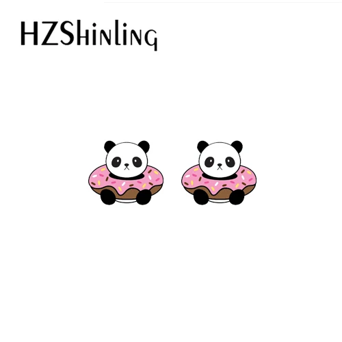 2021 New Arrival Lovely Panda Loves Dessert Donuts Handcraft Epoxy Acrylic Stud Earrings