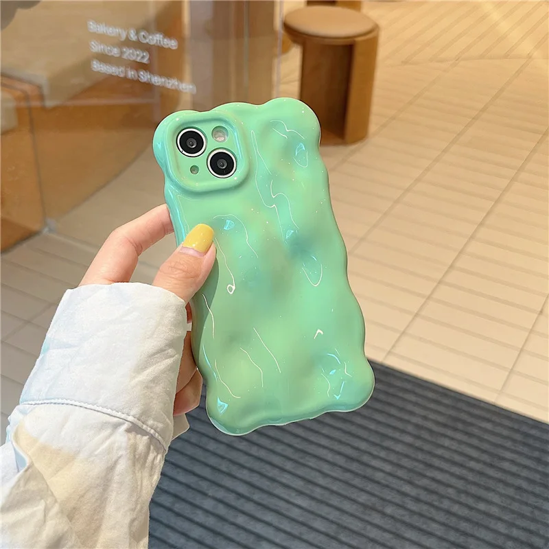 Macarons Wave Bubble Solid Color Phone Case For iPhone 15 14 11 12 13 Pro Max Shine Soft Shell Drop Resistant Bumper Back Cover