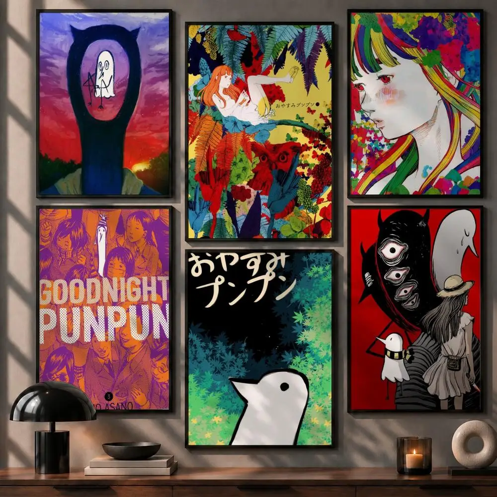 Cartoon Goodnight Punpun Poster No Glue Residue Self-Adhesive Art Poster Wall Decor for Bedroom Living Room