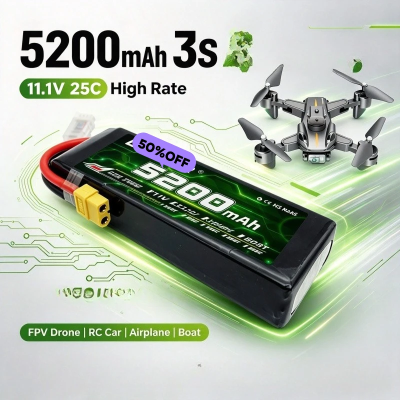 3S Lipo Battery 5200mAh 11.1V 25C High Rate Lithium Battery for FPV Drone RC Car Quadcopter Airplane Boat RC Model Parts