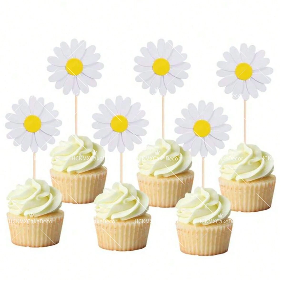 5 Stück Gänseblümchen-Cupcake-Topper in Rosa, Weiß und Gelb, Gänseblümchen-Kuchendekoration für Geburtstag, Hochzeit, Party, Kuchendekorationen und Zubehör – Detail 6