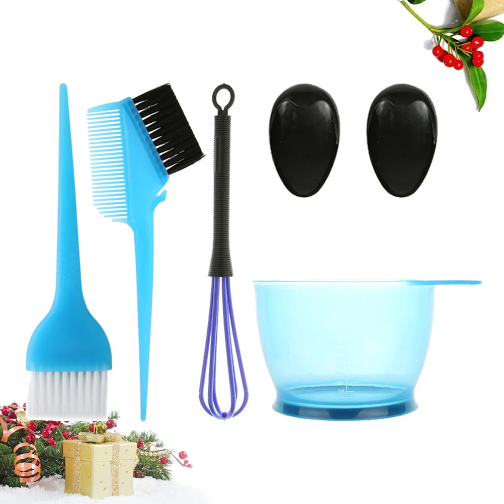 

5pcs Hair Dye Tools Set Professional Hair Coloring Kits Perm Bowl Whisk Brush Hair Tinting Tools (Blue)