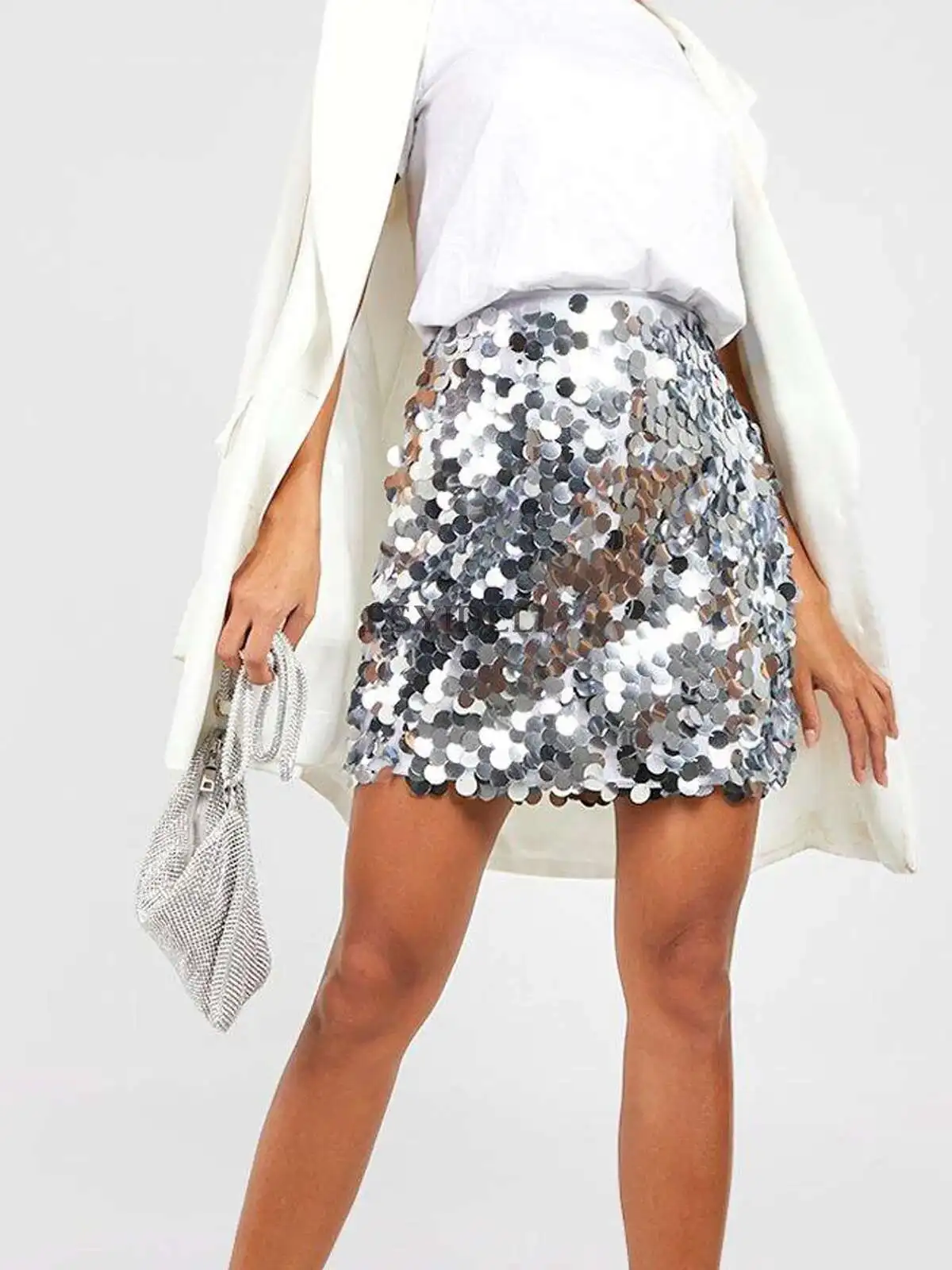 

Women's Heavy Sequin High Waist Short Skirt Nightclub Sexy Skirt Pure Desire Shine Charming Elegant Skirt Fashion Beautiful DS9X