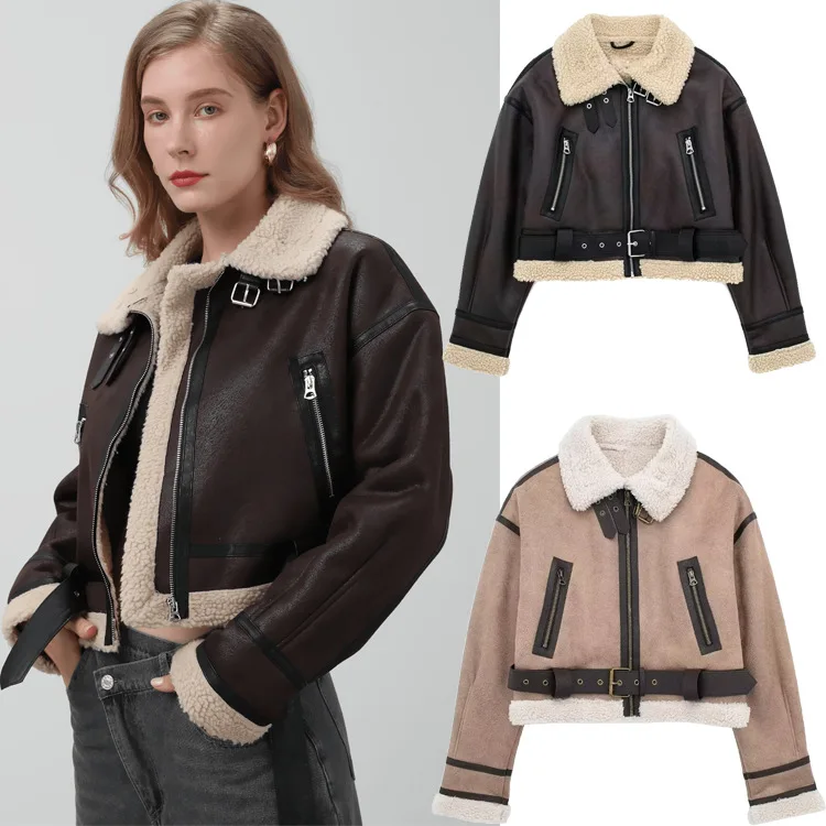 

Осень/зима, парка из овечьего меха с отложным воротником, уличная мотоциклетная куртка, модная короткая куртка из искусственной кожи ягненка