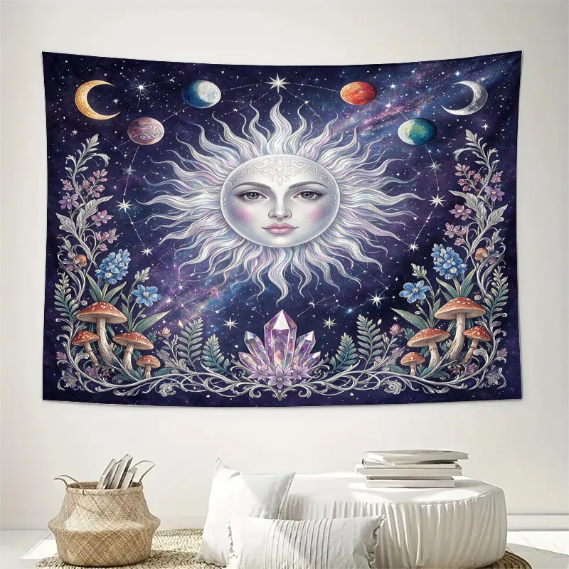 Deep Cosmic Galaxy Curtain Stars Moon Sun Celestial Boho Window Drapes Semi-Sheer Mystical Witchy Astrology Decor Living Room De