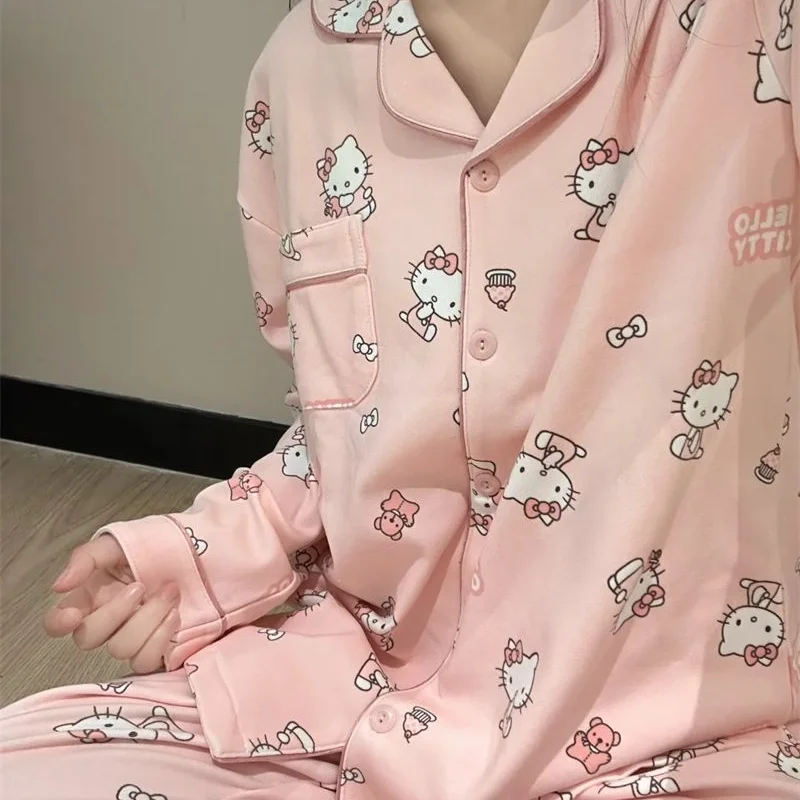 

Sanrio Hello Kitty Women's Warm Nightgowns Sets Cuteore Cartoon Winter Sleepwear Long Sleeve Pants Sleeping Pajamas Homewear New