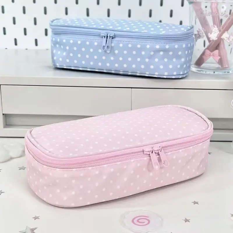 1Pcs INS Style Pink Polka Dot Pencil Case Multi-Use Large Capacity Pen Bag Pencil Pouch Students