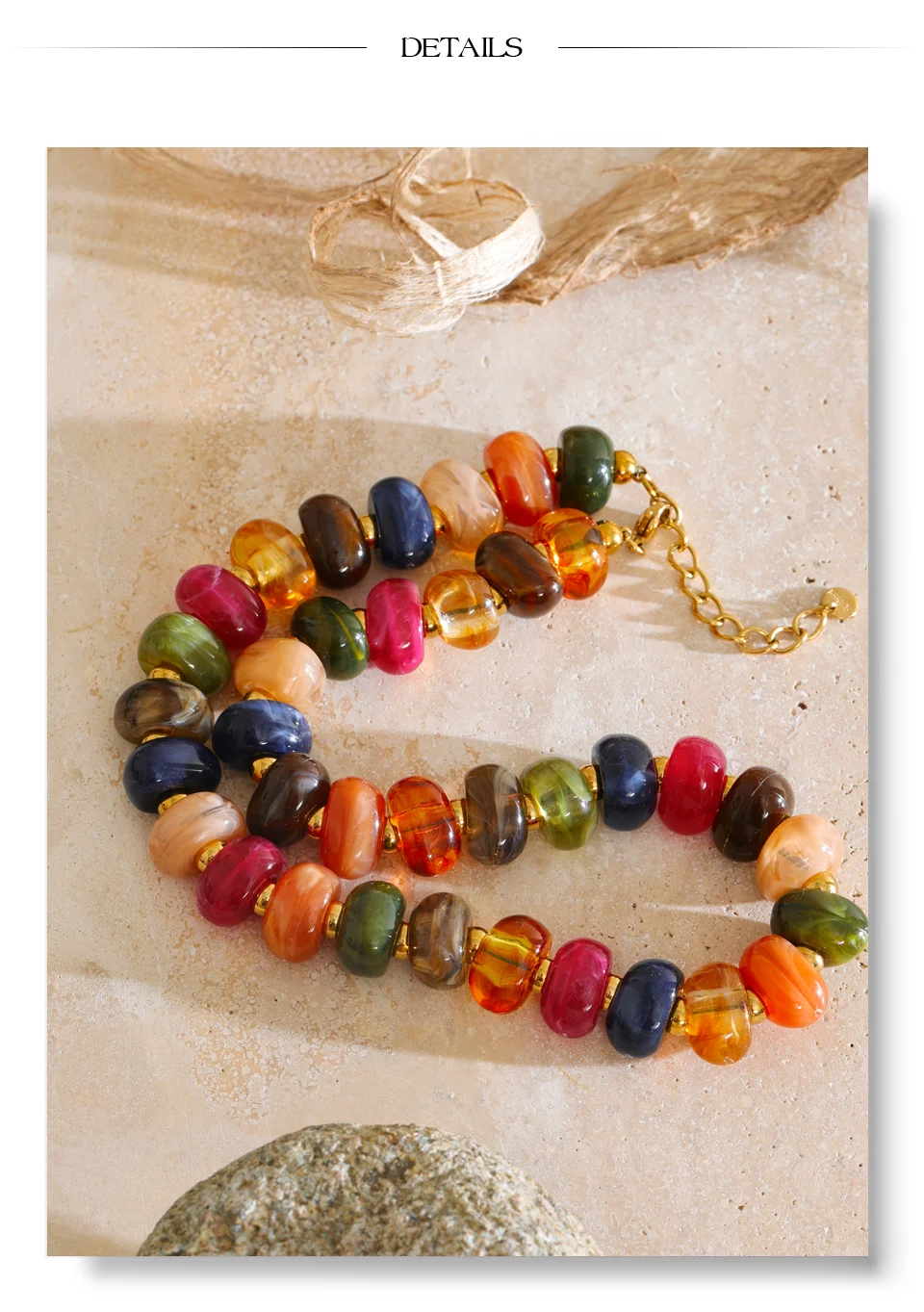 Yhpup Bunte Harzperlenkette Handgefertigte Halskette Wasserdicht Edelstahl Exquisiter Modeschmuck für Herbst und Winter – Detail 8