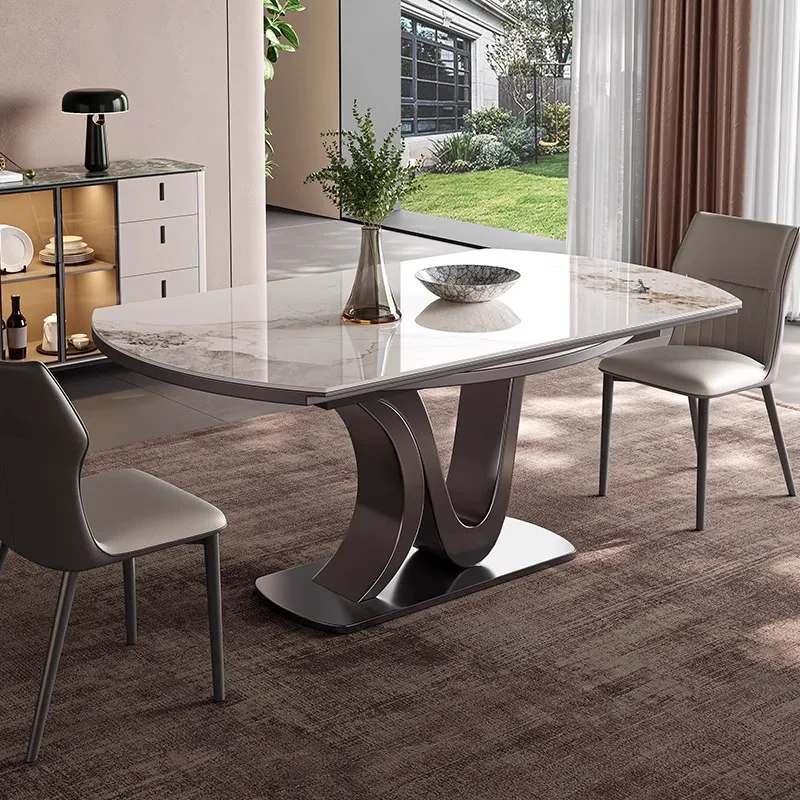 Slate dining table telescopic folding square and round dual-purpose with induction cooker multi-functional designer home