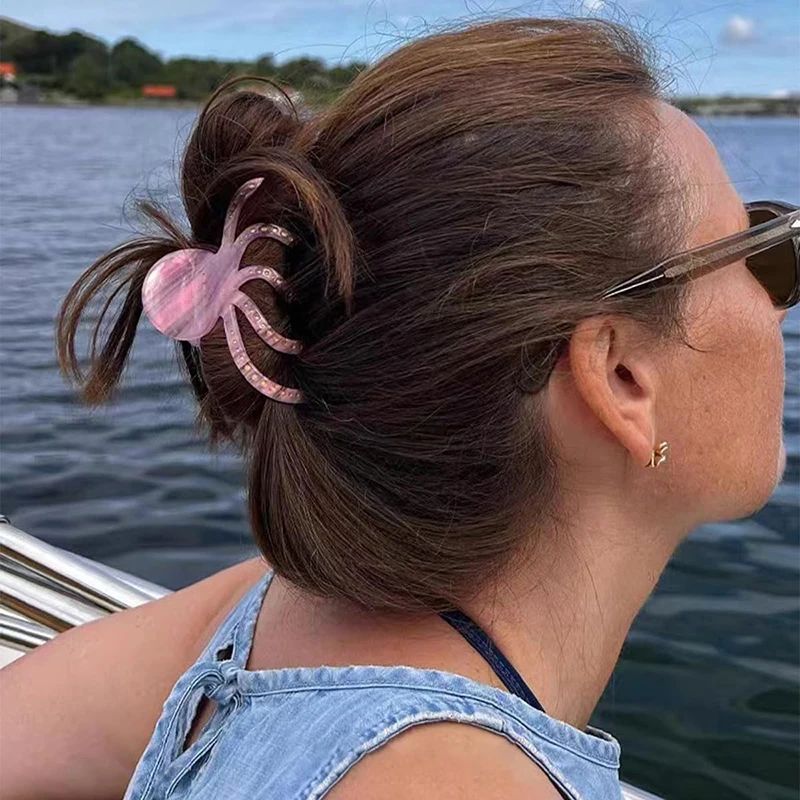 Pinza para el pelo con forma de estrella de mar para mujer y niña, horquilla con dibujos animados de acetato, pulpo, concha de Medusa, joyería para el cabello, regalo de verano, 1 unidad