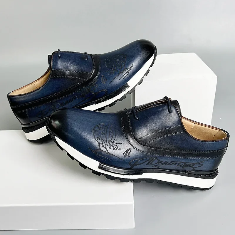 CLAIAMI Retro Koe Lederen Luxe Mannen Schoenen Casual Sport Lace-up Zakelijke Schoenen voor Mannen Designer Mannen Sneakers Zapatos de Hombre