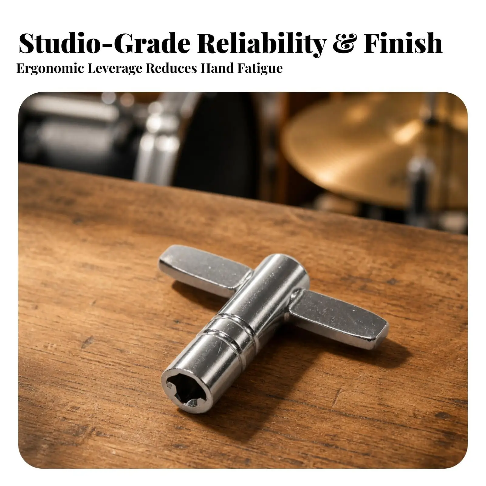 Drum Wrench Tuning Key Electroplated Silver Metal for Snare Tension Rods Ergonomic Transverse Handle Compact Percussion