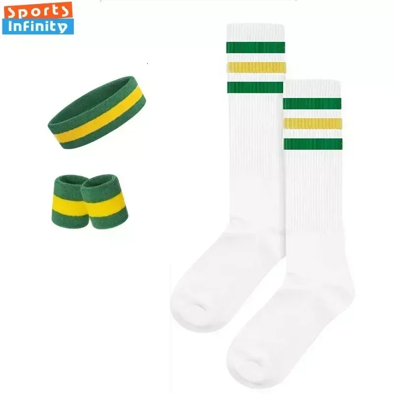 New Striped Solid Color Wrist Brace Hair Band Sport Socks Set Sweat-absorbing Headband Wristband Football Socks Wrist Straps Gym