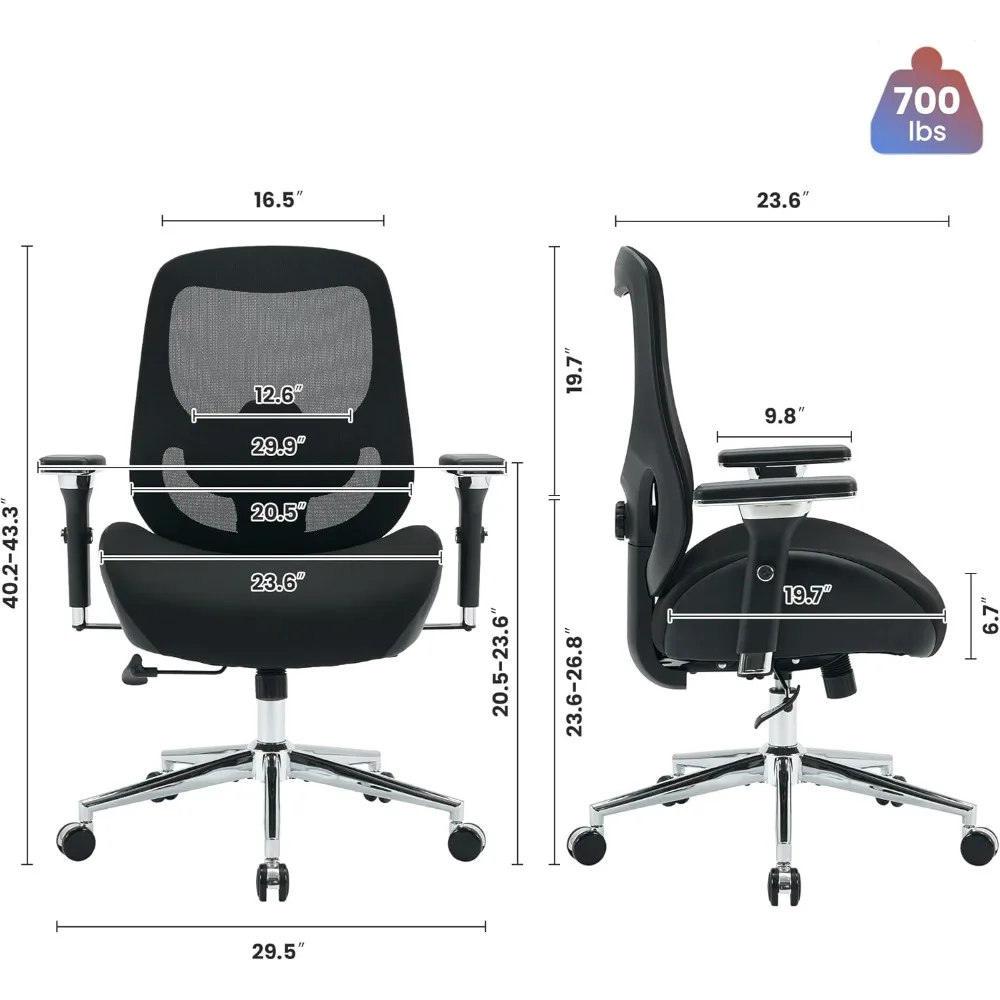 

Office Chair with Wide Thick Seat Cushion for Sitting All Day,Ergonomic Mesh Desk Chair with Adjustable Lumbar Support.