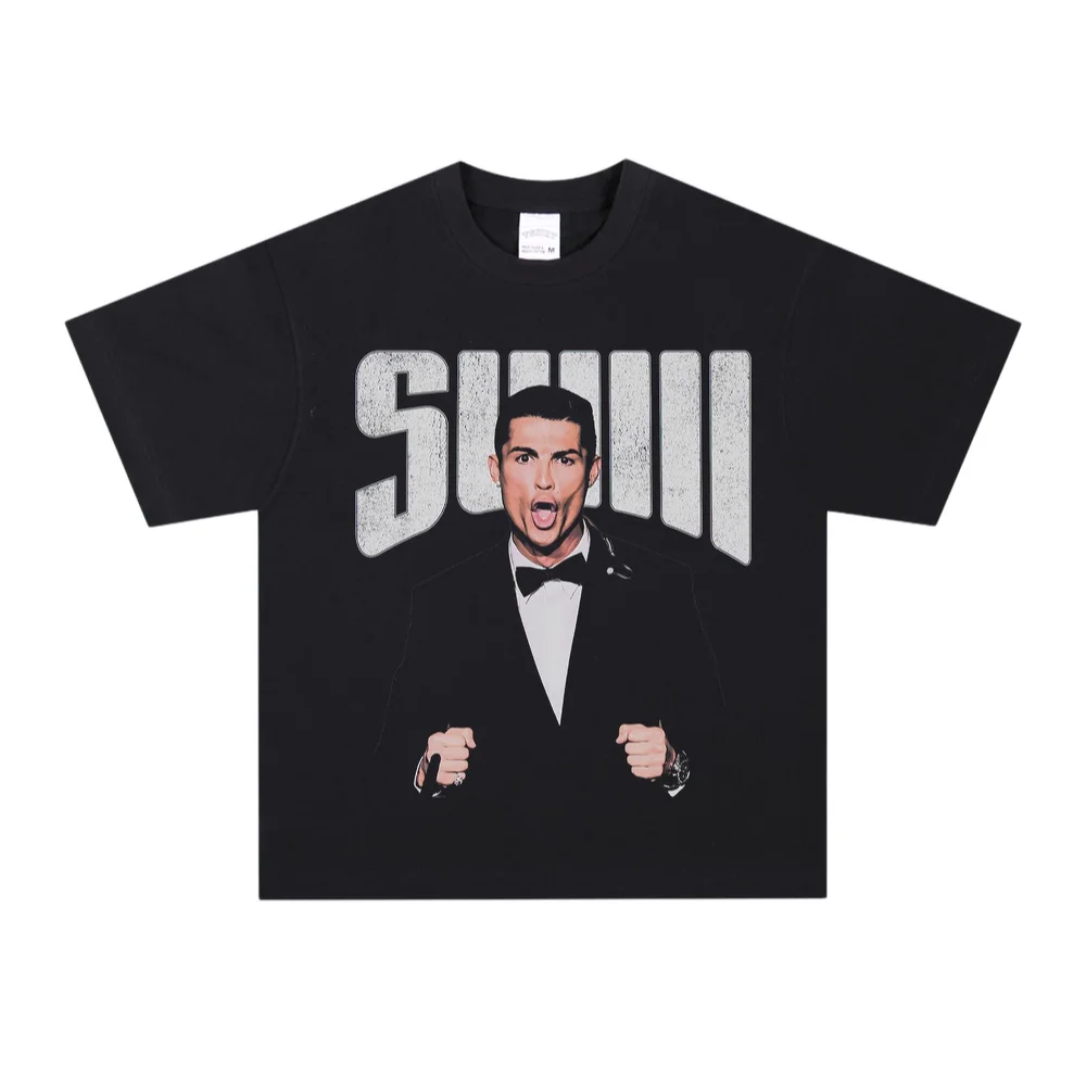 Cristiano Ronaldo Streetwear Tee Football Themed Unisex Oversized Soft Breathable Cotton Short Sleeve Bold Lettering Daily Top
