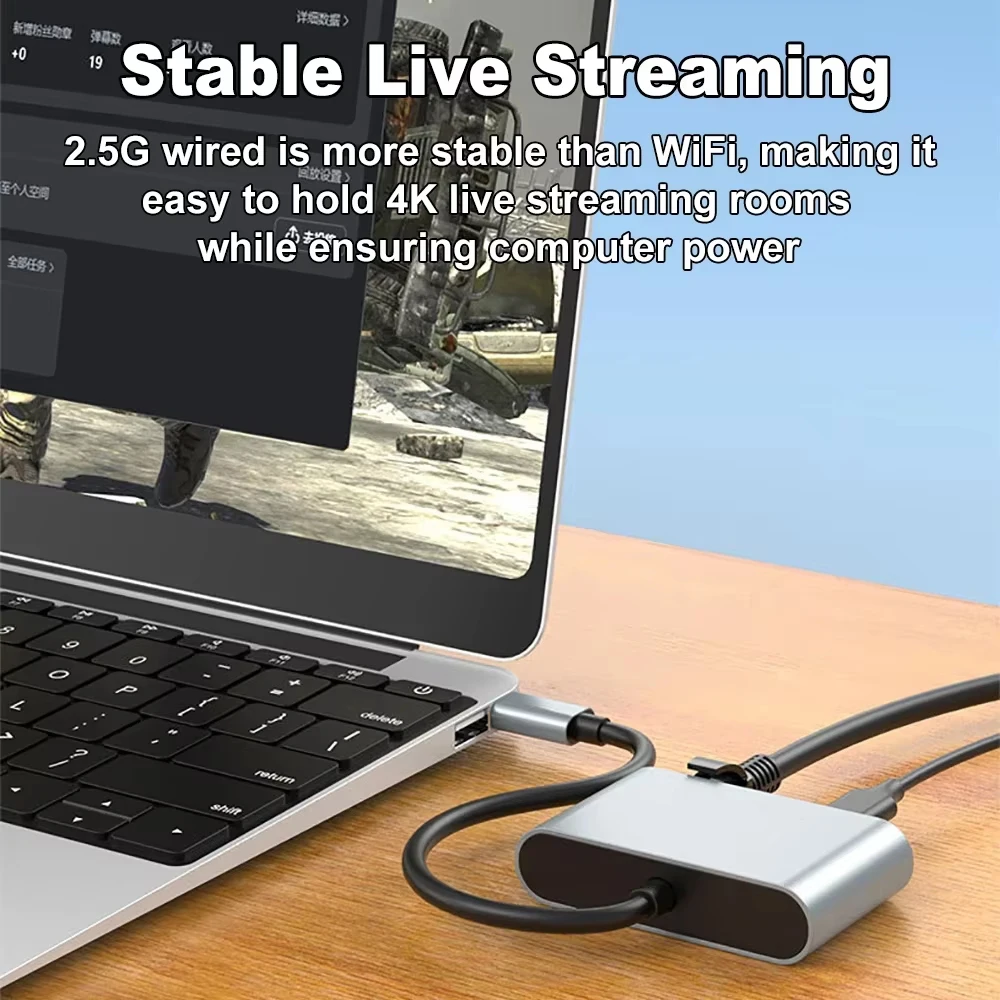 محول USB C HUB من النوع C إلى 2.5G إيثرنت مع منفذ PD100W USB 3.2 إلى 2.5Gbps بطاقة شبكة جيجابت لأجهزة الكمبيوتر المحمول Macbook Pro