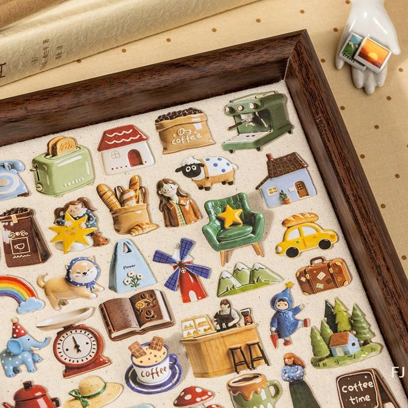 [YU]Vintage Ceramic Pattern Cute Stickers Waterproof Self-Adhesive Decals for Journal Scrapbook DIY Craft Party Favor Gifts