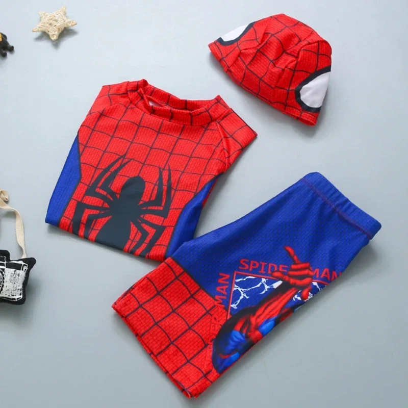 Disney Toddler Baby Boys Clothes Set Aoger Spiderman Print Short Sleeve Tops Elastic Waist Swim Hat Kids 3Pcs Bathing Suit