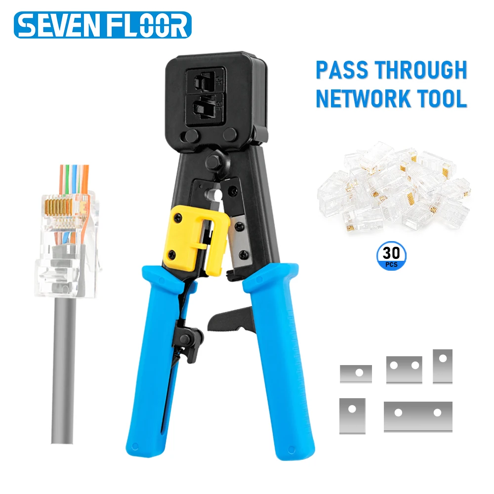 

Обжимной инструмент для Cat6, Cat5, Cat5e RJ45, обжимной инструмент для Ethernet-кабелей RJ45, RJ12, 30 шт. коннекторов Cat5 со сменными лезвиями