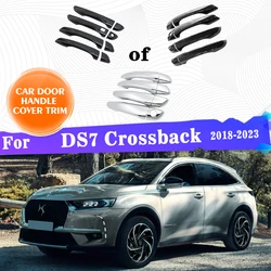 LHD Car Door Handle Cover For DS7 Crossback Accessories 2018~2023 Gloss Black Carbon Fiber Chrome Sticker Gadget Car Accessories