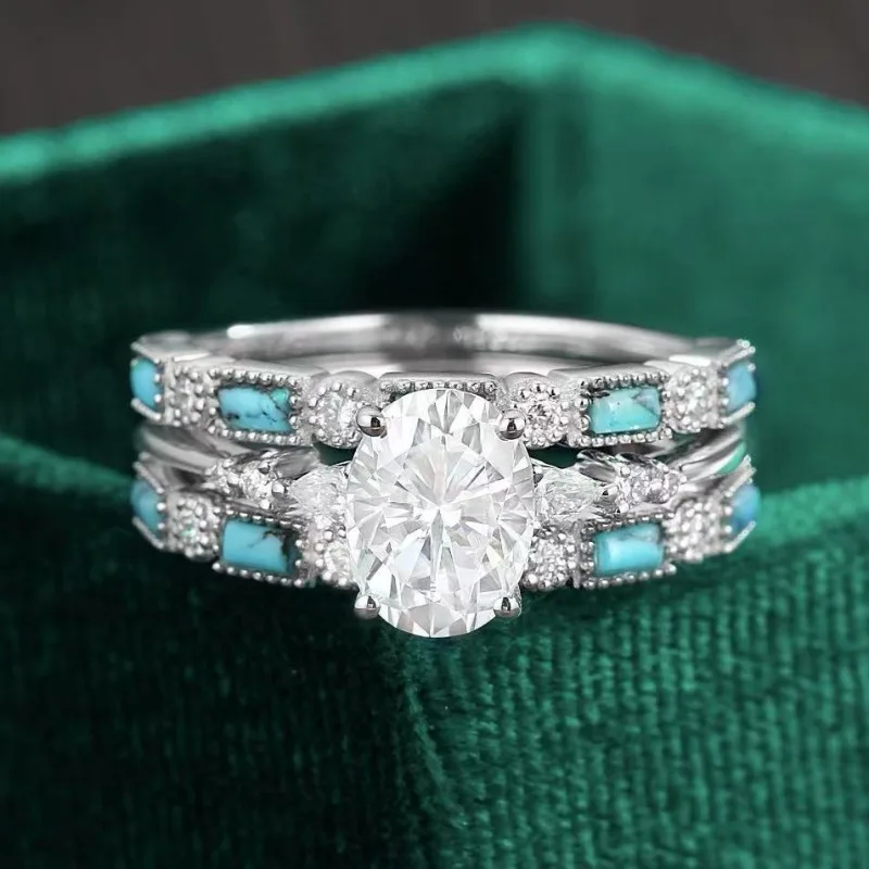 

Hot-selling Diamond 3-piece Ring Set - Creative Oil Dripping Green Zircon Ring Fashion Jewelry for Women Daily & Dating