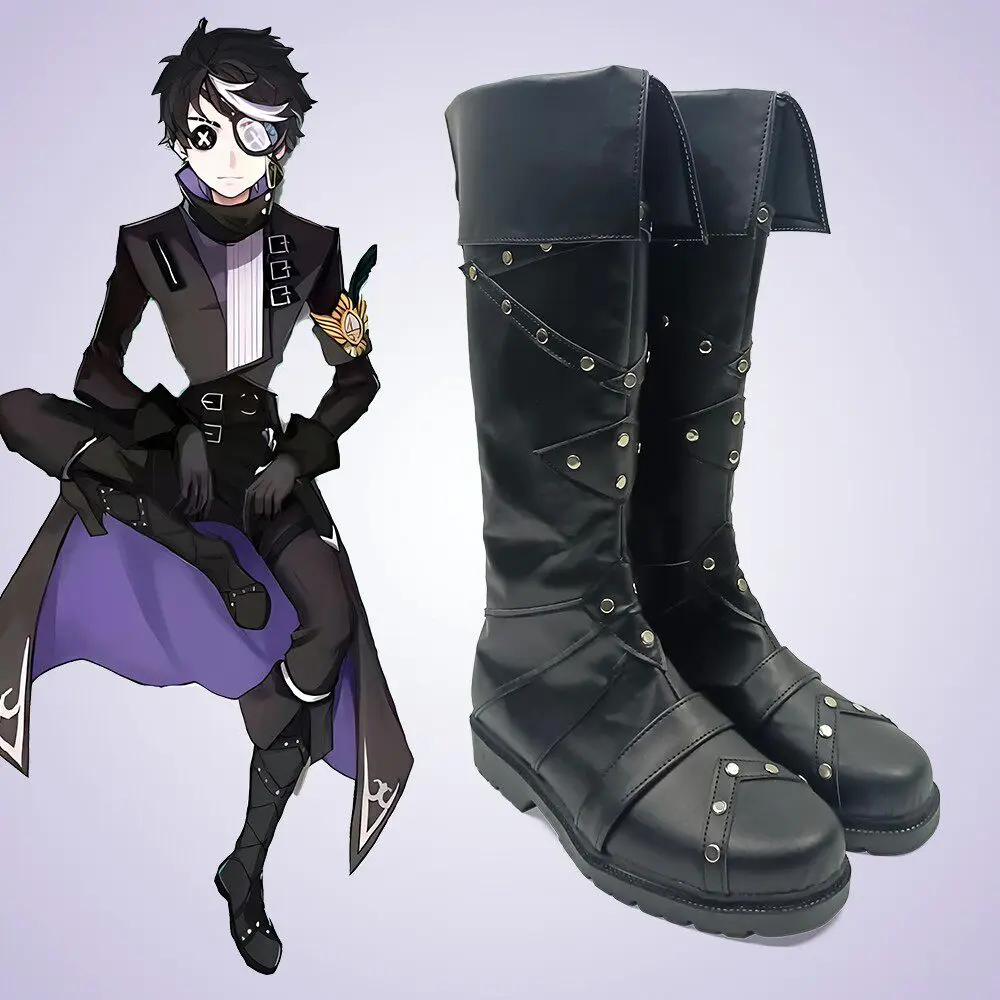 Anime Identity V Eli Clark Cosplay Shoes Black Long PU Leather Boots For Halloween Carnival
