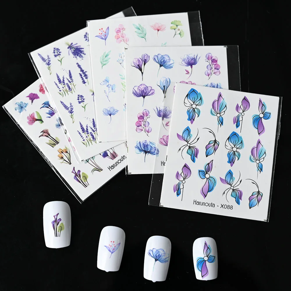 1pc Back Glue Nail Stickers Heart Florals Butterflys Decals Tropical Water Snakes Stickers Decoration For Nail Art Manicure WaS8