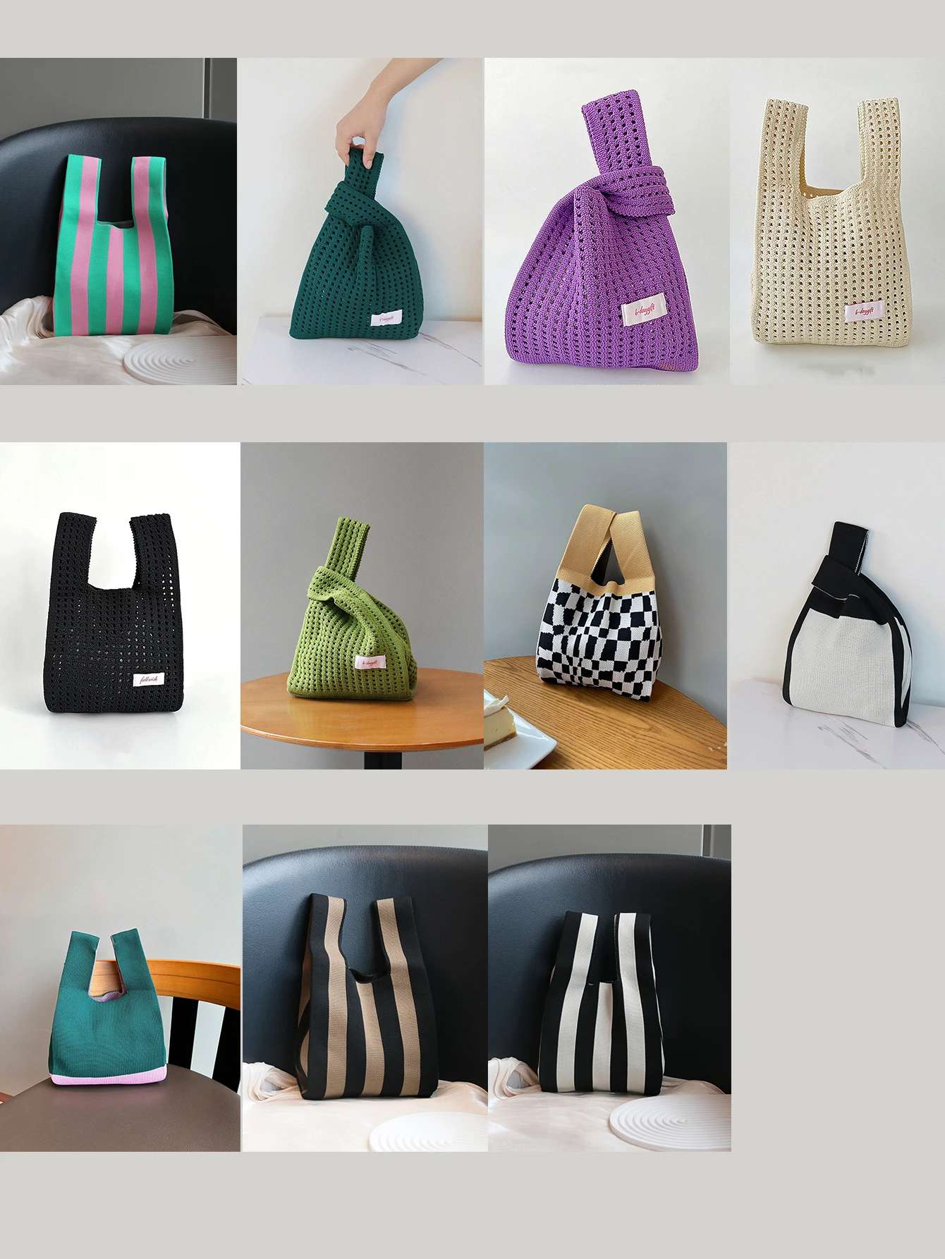 Modische Neuheit 2026: Farbige Stricktasche mit Streifen-Kontrast-Design, Große Kapazität, Pendler-Westentasche, Leichtgewichtig