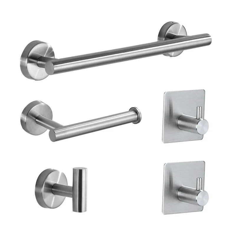 Gancho para bata plateado y negro, toallero, estante para barra, soporte de papel tisú, juego de accesorios de baño de acero inoxidable, accesorios de baño