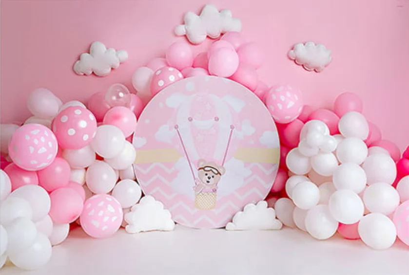 Hot Air Ballon Bear Baby Shower Backdrop Photocall Girl Boy Birthday Party Decoration Background for Photo Studio Props